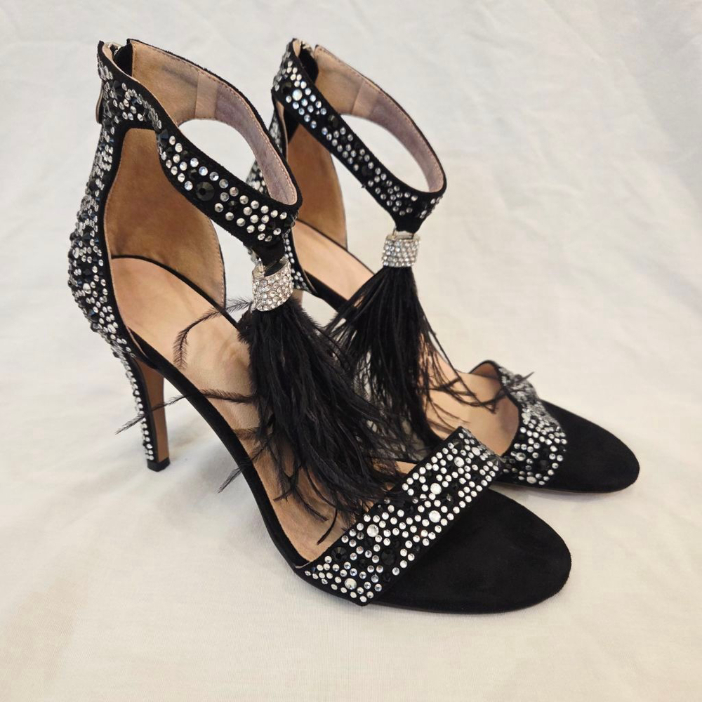 Women's Unbranded Black clear Rhinestone Feather Heels Size 10